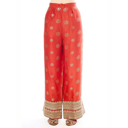 Gopi Vaid Badeeah Orange Embroidered Kurta with Palazzo and Dupatta