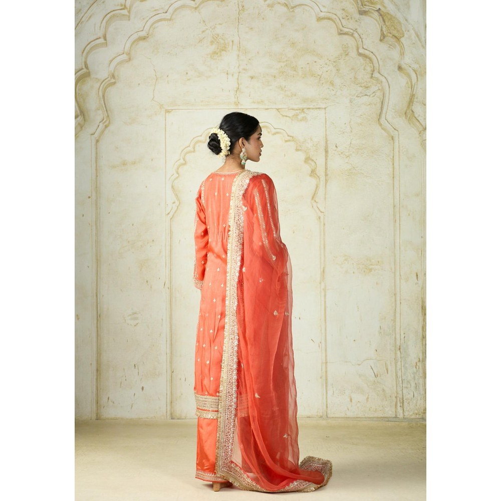 Gopi Vaid Lakshmi Orange Embroidered Kurta with Palazzo and Dupatta