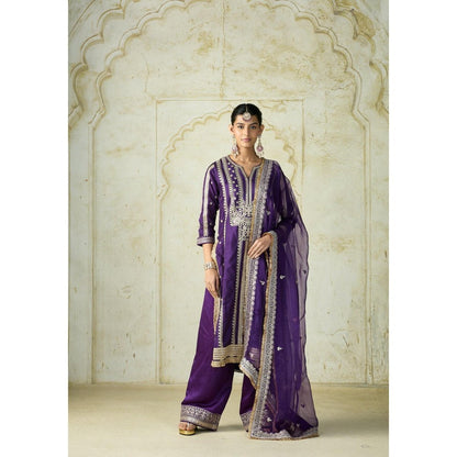 Gopi Vaid Lakshmi Purple Embroidered Kurta with Palazzo and Dupatta