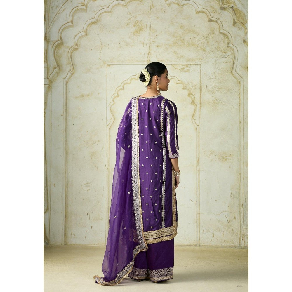 Gopi Vaid Lakshmi Purple Embroidered Kurta with Palazzo and Dupatta