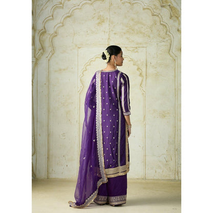 Gopi Vaid Lakshmi Purple Embroidered Kurta with Palazzo and Dupatta