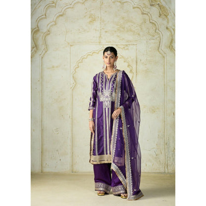 Gopi Vaid Lakshmi Purple Embroidered Kurta with Palazzo and Dupatta