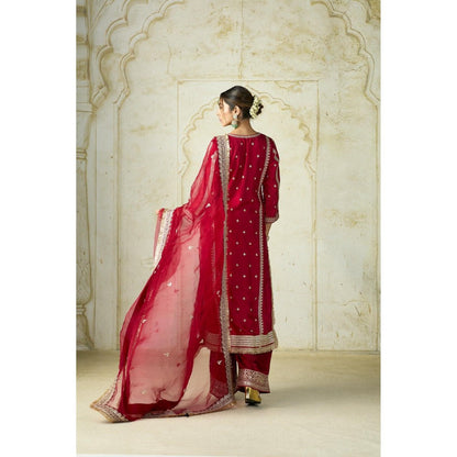 Gopi Vaid Lakshmi Red Embroidered Kurta with Palazzo and Dupatta