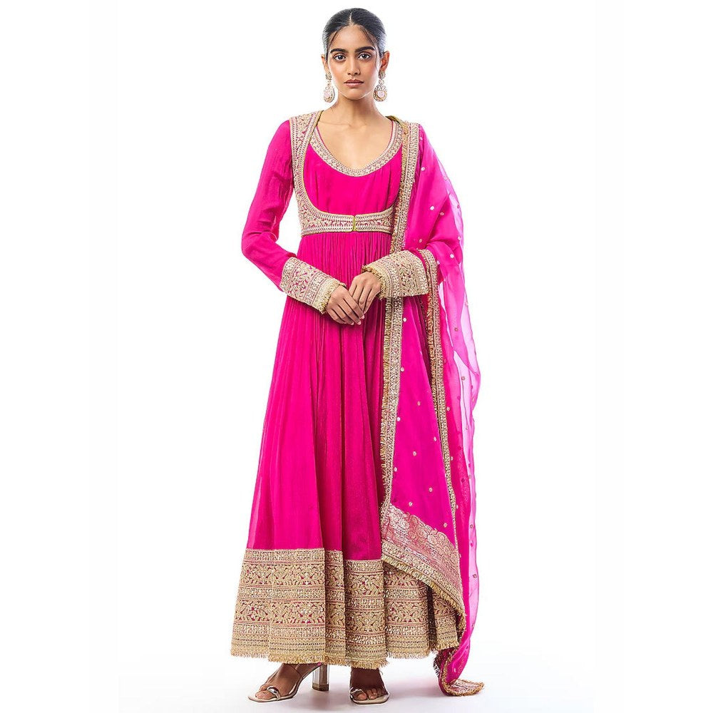 Gopi Vaid Afsa Pink Embroidered Anarkali Kurta with Jacket ,Pant and Dupatta