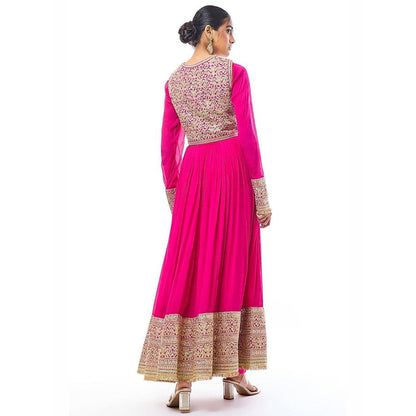 Gopi Vaid Afsa Pink Embroidered Anarkali Kurta with Jacket ,Pant and Dupatta