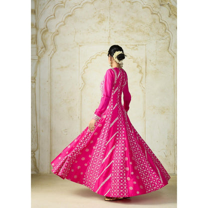 Gopi Vaid Meher Pink Embroidered Anarkali Kurta with Palazzo and Dupatta