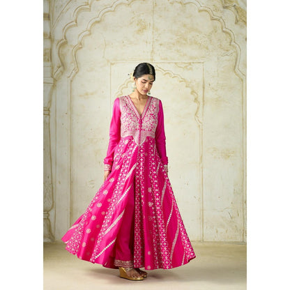 Gopi Vaid Meher Pink Embroidered Anarkali Kurta with Palazzo and Dupatta