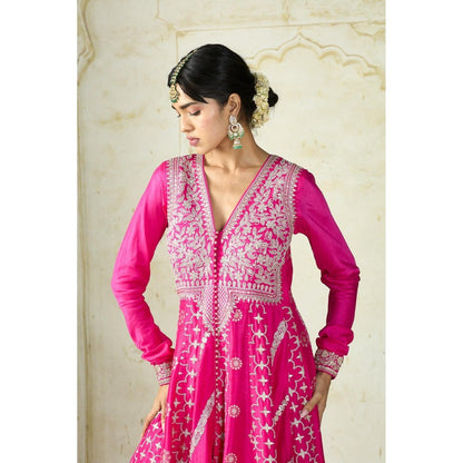 Gopi Vaid Meher Pink Embroidered Anarkali Kurta with Palazzo and Dupatta