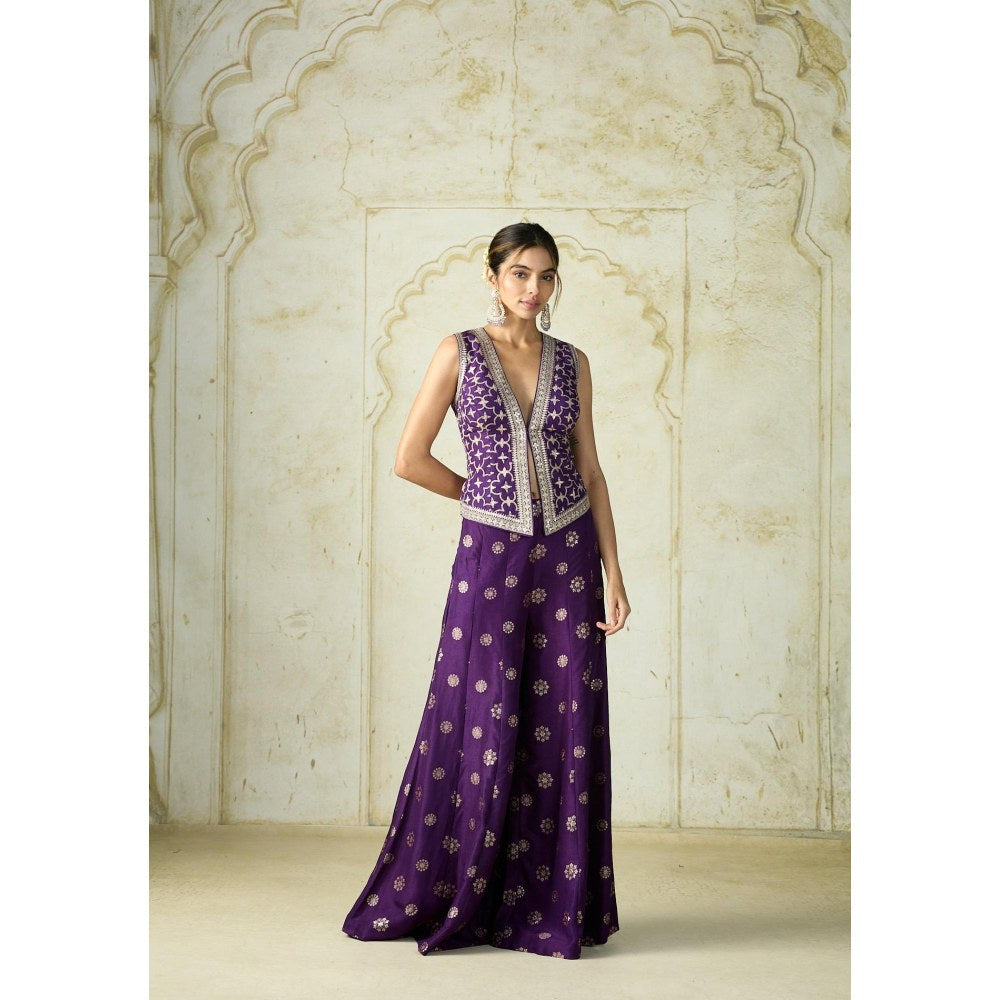 Gopi Vaid Mizna Purple Embroidered Top with Pant