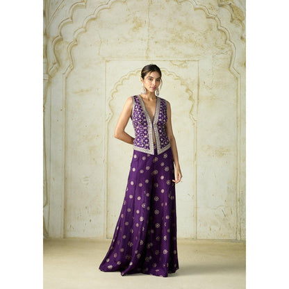 Gopi Vaid Mizna Purple Embroidered Top with Pant