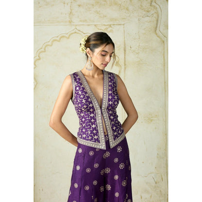 Gopi Vaid Mizna Purple Embroidered Top with Pant