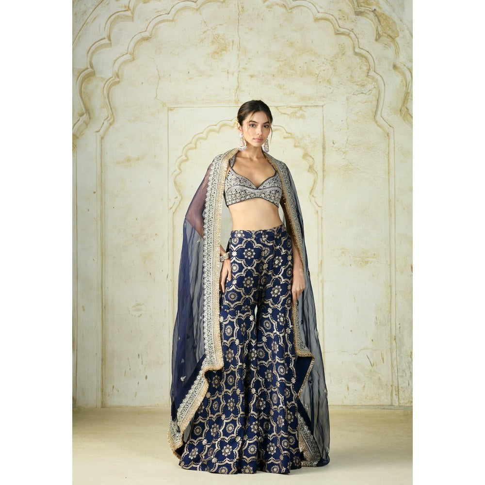 Gopi Vaid Farhat Navy Blue Embroidered Blouse with Sharara and Dupatta