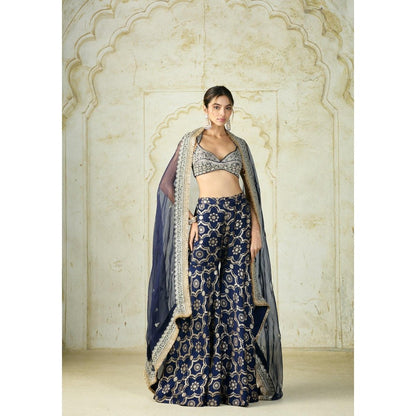 Gopi Vaid Farhat Navy Blue Embroidered Blouse with Sharara and Dupatta