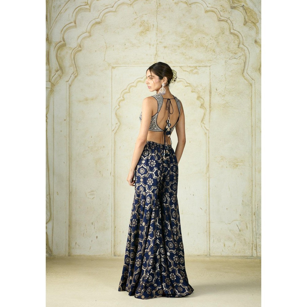 Gopi Vaid Farhat Navy Blue Embroidered Blouse with Sharara and Dupatta