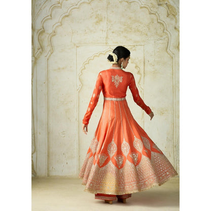 Gopi Vaid Wajiha Orange Embroidered Anarkali Kurta with Palazzo and Dupatta