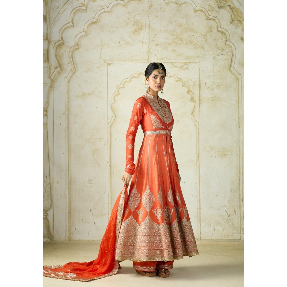 Gopi Vaid Wajiha Orange Embroidered Anarkali Kurta with Palazzo and Dupatta