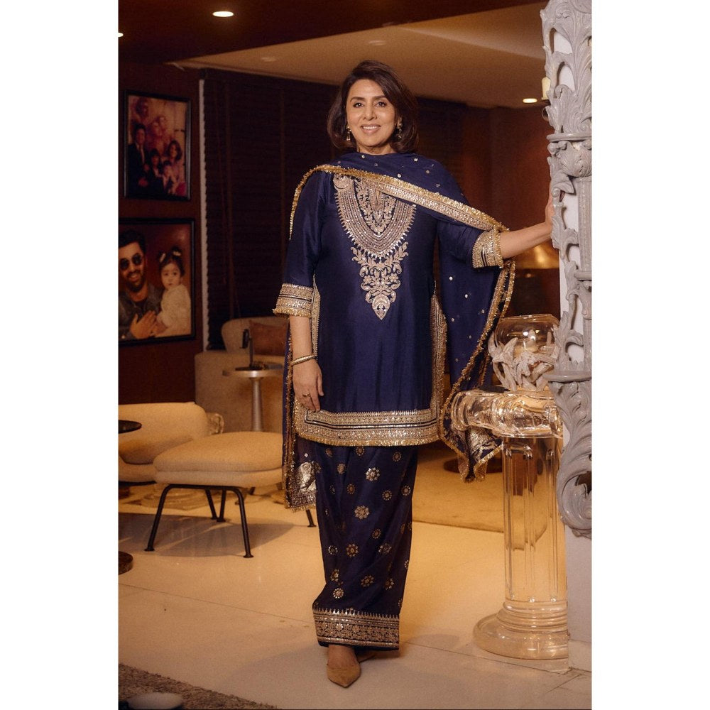 Gopi Vaid Neetu Blue Embroidered Kurta with Salwar and Dupatta