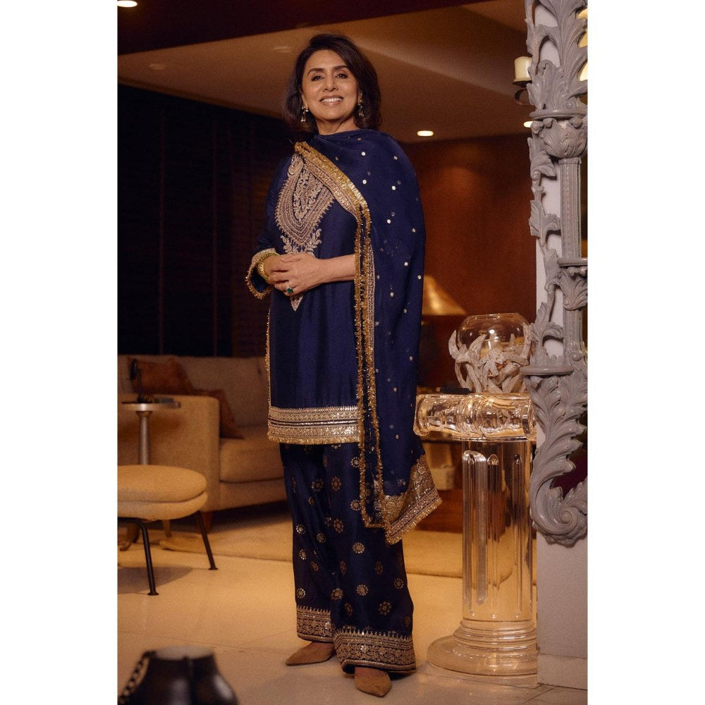Gopi Vaid Neetu Blue Embroidered Kurta with Salwar and Dupatta