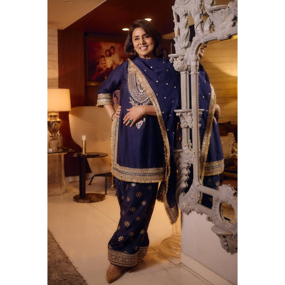 Gopi Vaid Neetu Blue Embroidered Kurta with Salwar and Dupatta