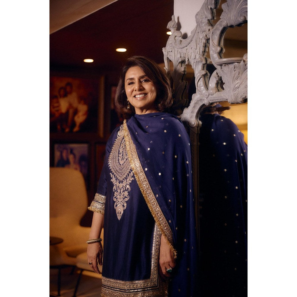 Gopi Vaid Neetu Blue Embroidered Kurta with Salwar and Dupatta