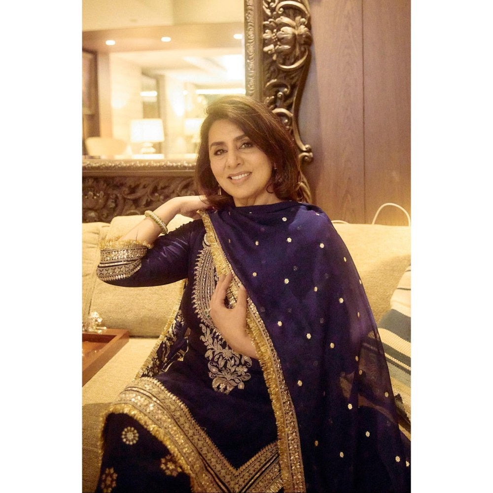 Gopi Vaid Neetu Blue Embroidered Kurta with Salwar and Dupatta