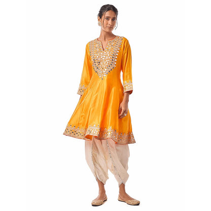 Gopi Vaid Pal Yellow Embroidered Kurta with Dhoti Pant