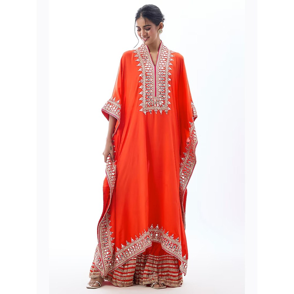 Gopi Vaid Shrushti Orange Embroidered Kurta with Sharara