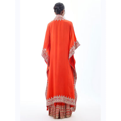 Gopi Vaid Shrushti Orange Embroidered Kurta with Sharara