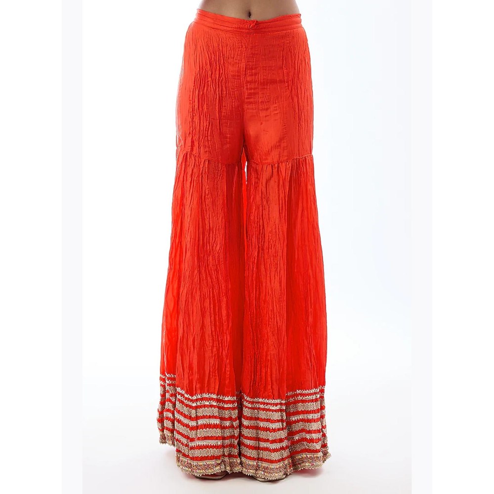 Gopi Vaid Shrushti Orange Embroidered Kurta with Sharara