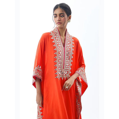 Gopi Vaid Shrushti Orange Embroidered Kurta with Sharara