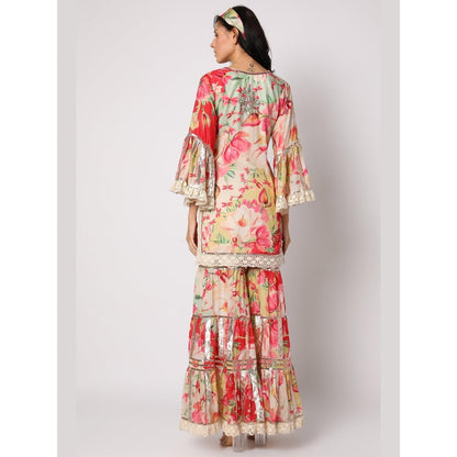 Gopi Vaid Khushi Red Floral Kurta with Sharara and Dupatta