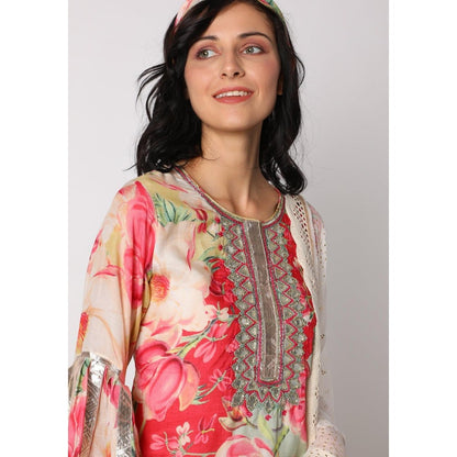 Gopi Vaid Khushi Red Floral Kurta with Sharara and Dupatta