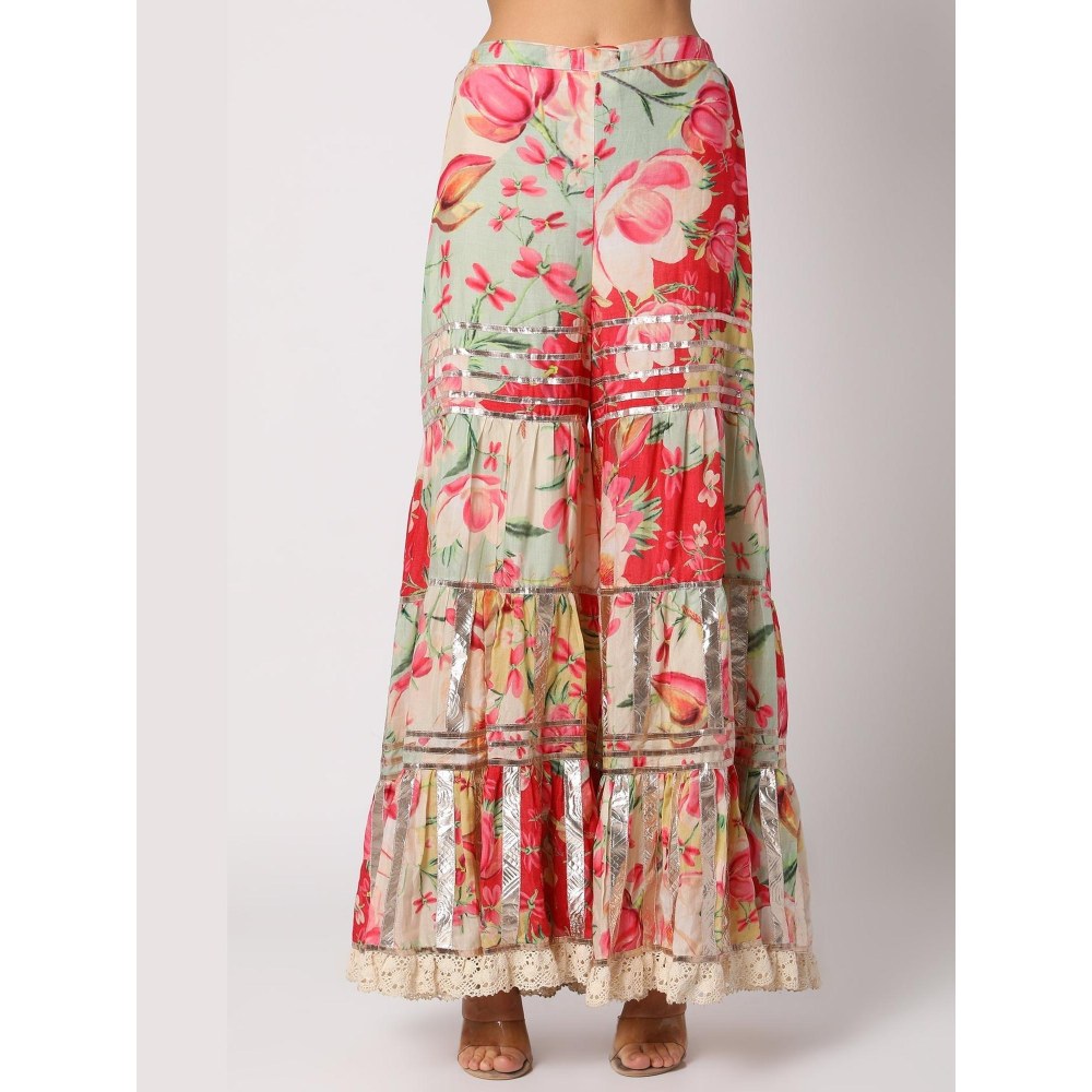 Gopi Vaid Khushi Red Floral Kurta with Sharara and Dupatta