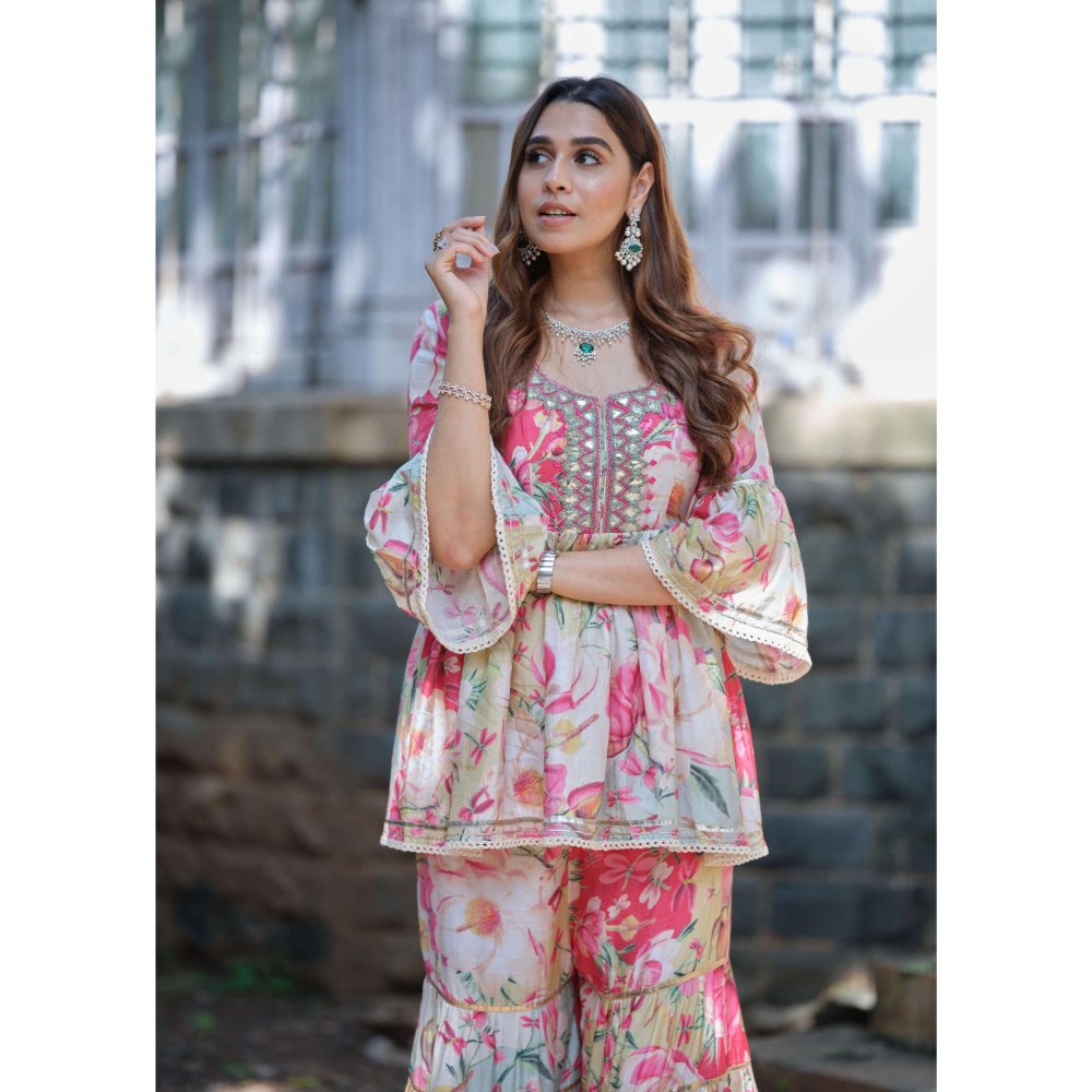 Gopi Vaid House Multi-Colour Floral Kurta with Sharara