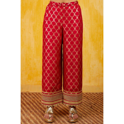 Gopi Vaid Marigold Red Embroidered Kurta with Palazzo and Dupatta