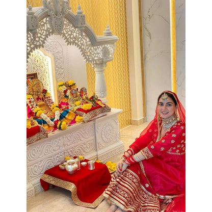 Gopi Vaid Marigold Red Embroidered Kurta with Sharara and Dupatta