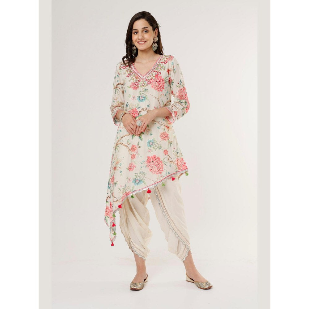 Gopi Vaid Aashna Ivory Floral Kurta with Dhoti Pant