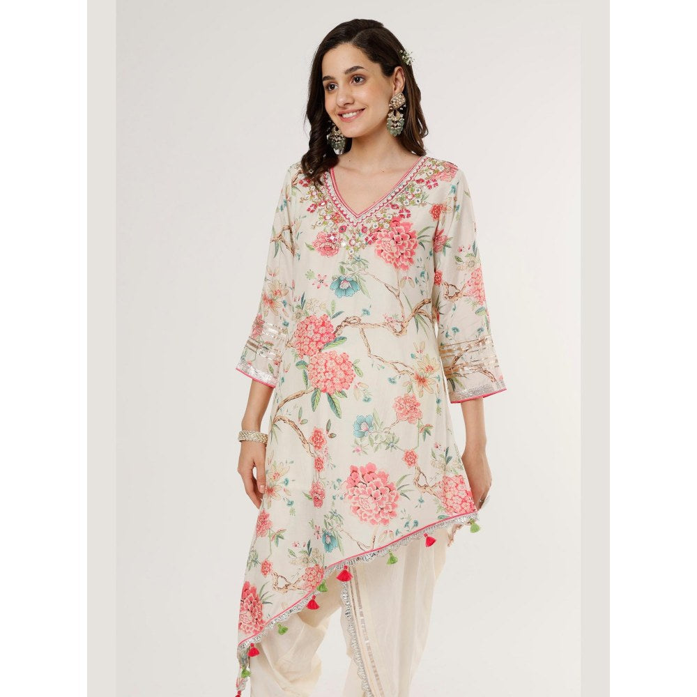 Gopi Vaid Aashna Ivory Floral Kurta with Dhoti Pant