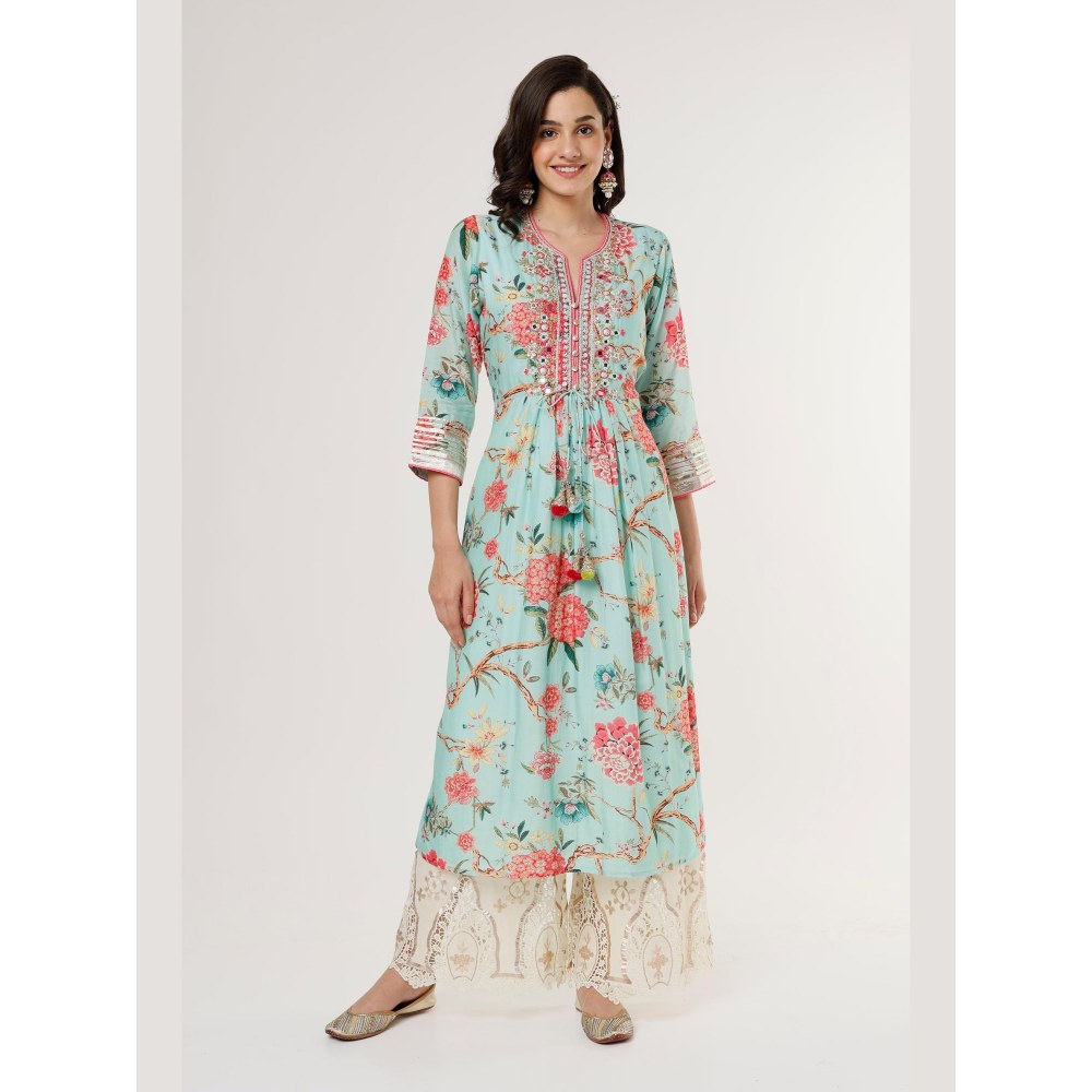 Gopi Vaid Chaitali Blue Floral Kurti with Palazzo
