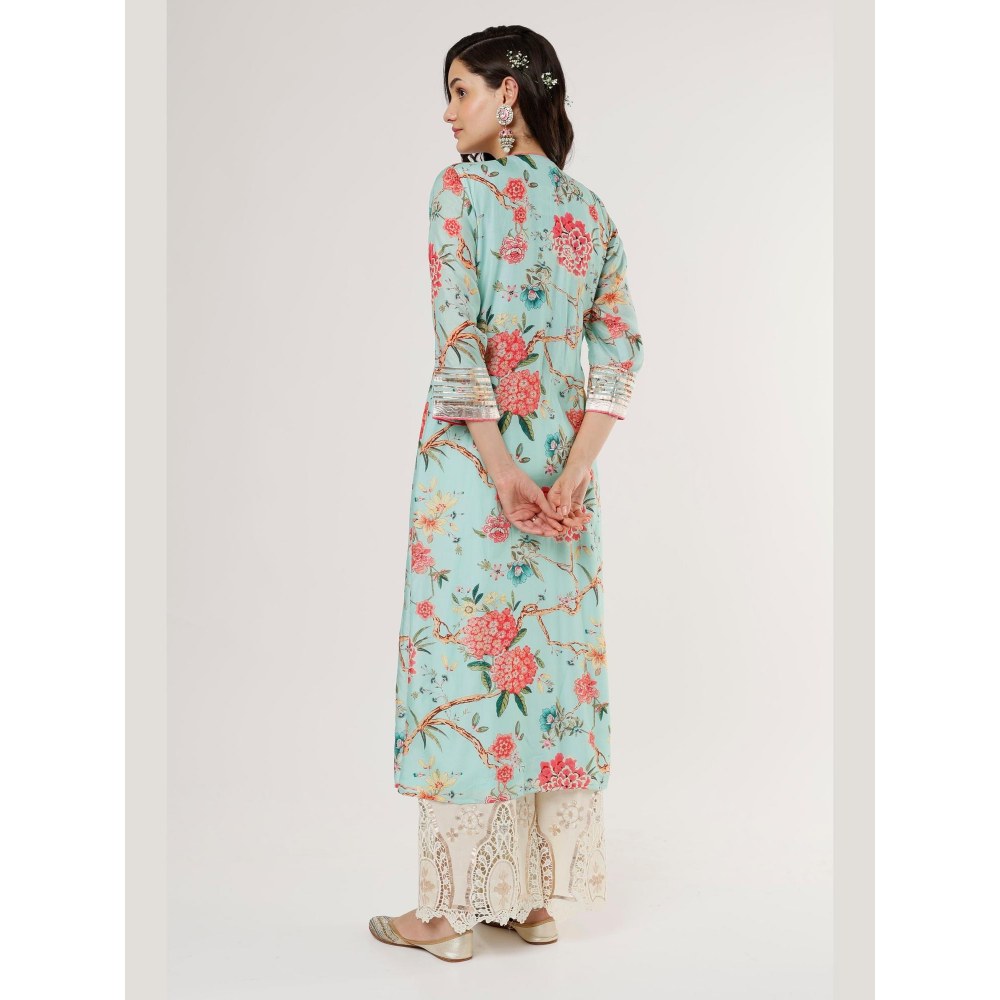 Gopi Vaid Chaitali Blue Floral Kurti with Palazzo