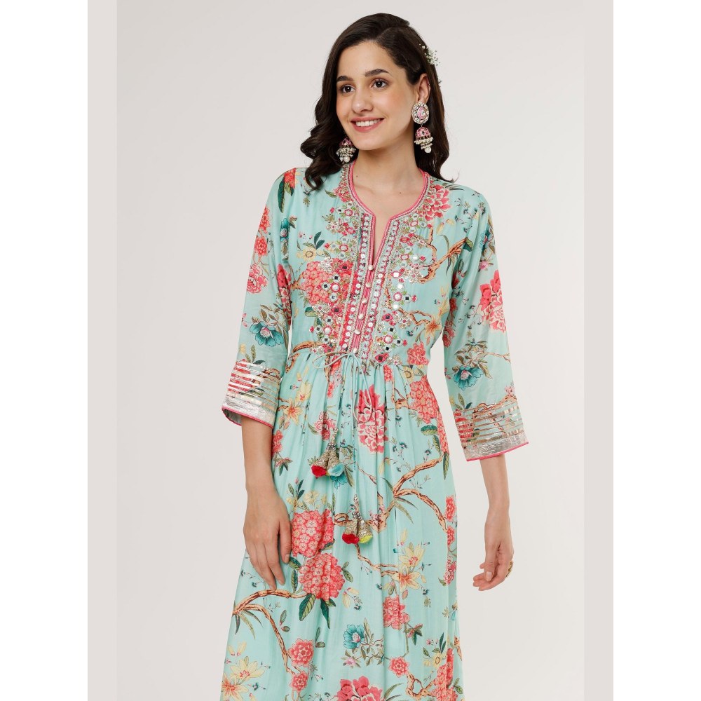 Gopi Vaid Chaitali Blue Floral Kurti with Palazzo