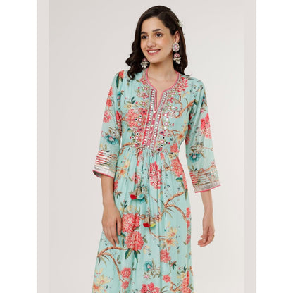 Gopi Vaid Chaitali Blue Floral Kurti with Palazzo