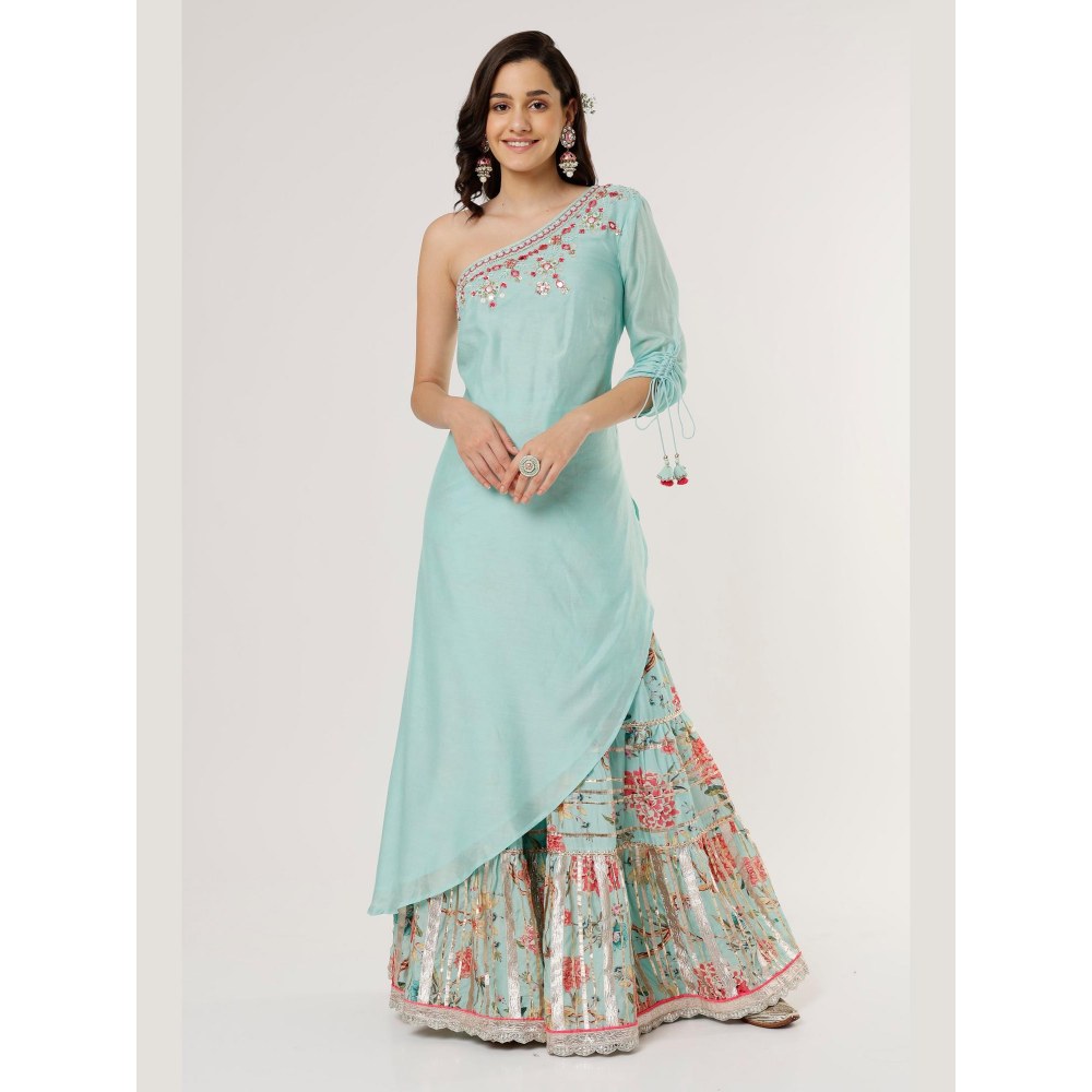 Gopi Vaid Ashana Blue Floral Kurta with Sharara