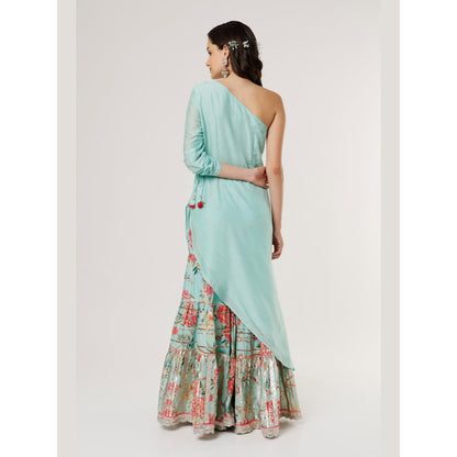 Gopi Vaid Ashana Blue Floral Kurta with Sharara