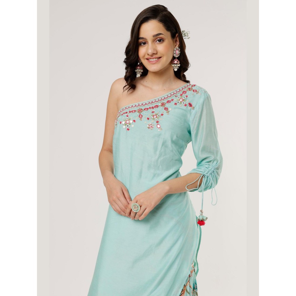 Gopi Vaid Ashana Blue Floral Kurta with Sharara