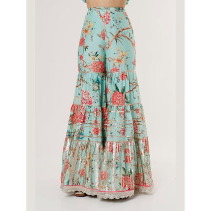 Gopi Vaid Ashana Blue Floral Kurta with Sharara