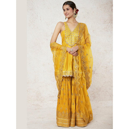 Gopi Vaid Nabha Mustard Embroidered Kurta with Sharara and Dupatta