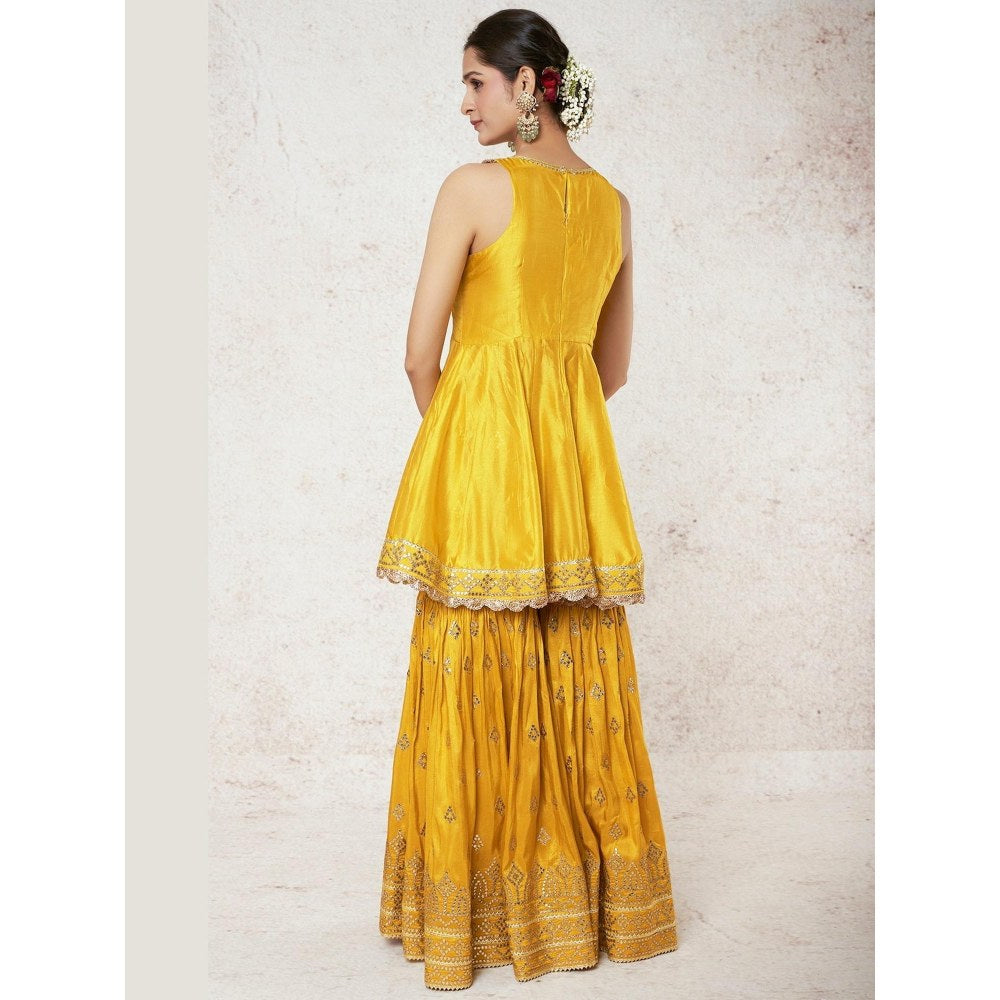 Gopi Vaid Nabha Mustard Embroidered Kurta with Sharara and Dupatta