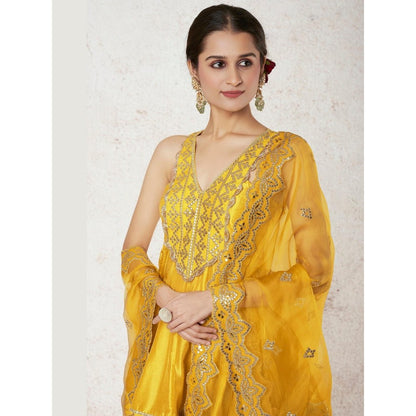 Gopi Vaid Nabha Mustard Embroidered Kurta with Sharara and Dupatta
