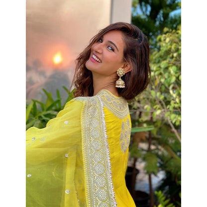 Gopi Vaid Muzaffar Yellow Embroidered Kurta with Sharara and Dupatta